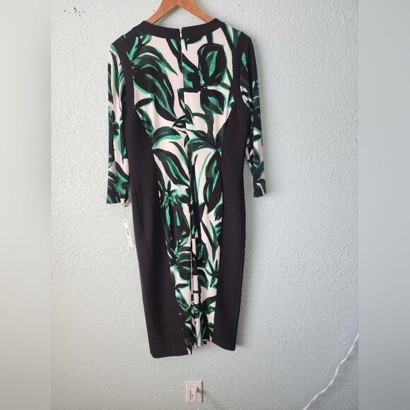 Maggy London Green and Black Sheath Dress with Crew Neck New With Tags - Picture 5 of 13